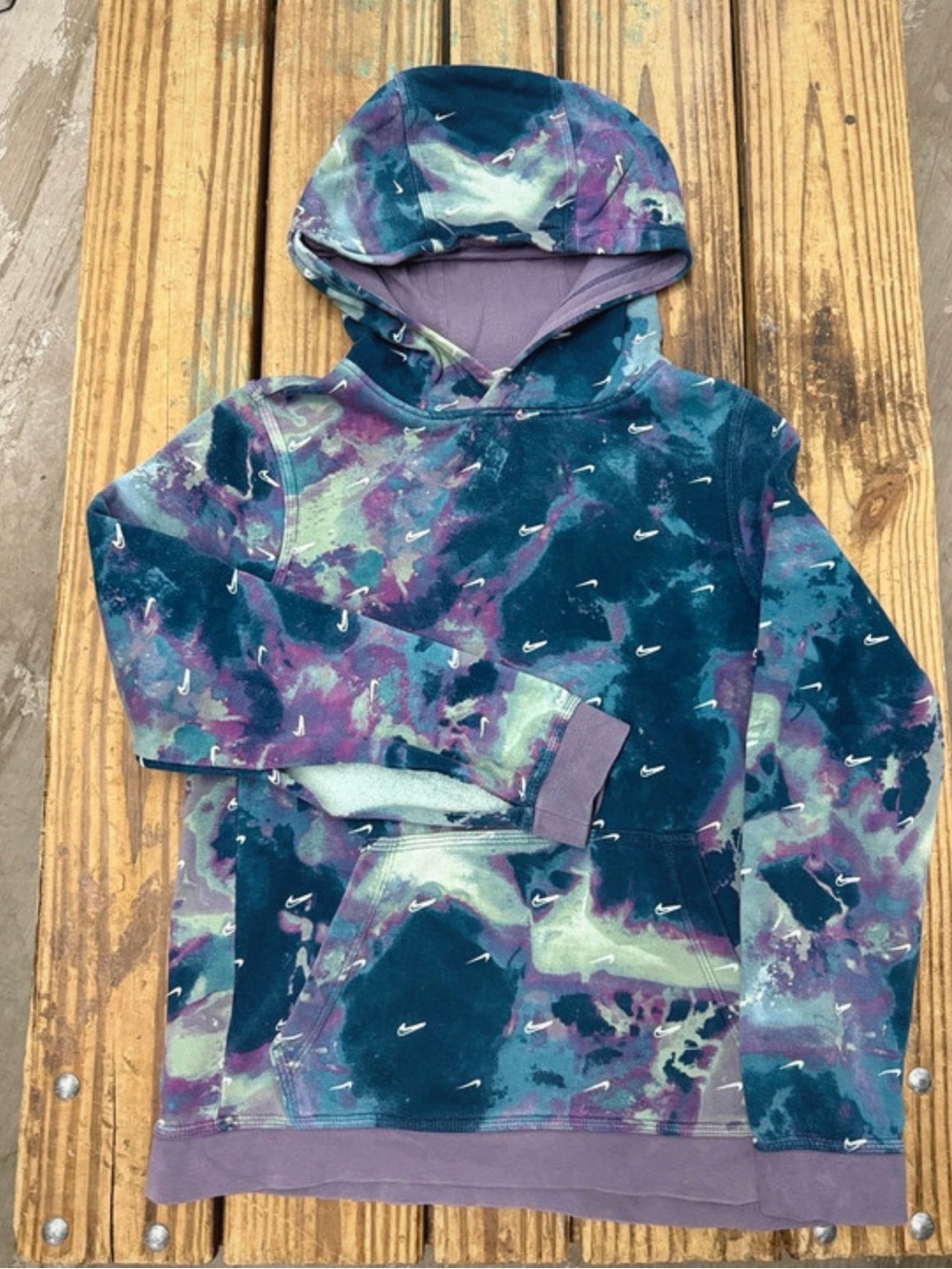 Nike Women's Teal Purple Tie-Dye Hoodie